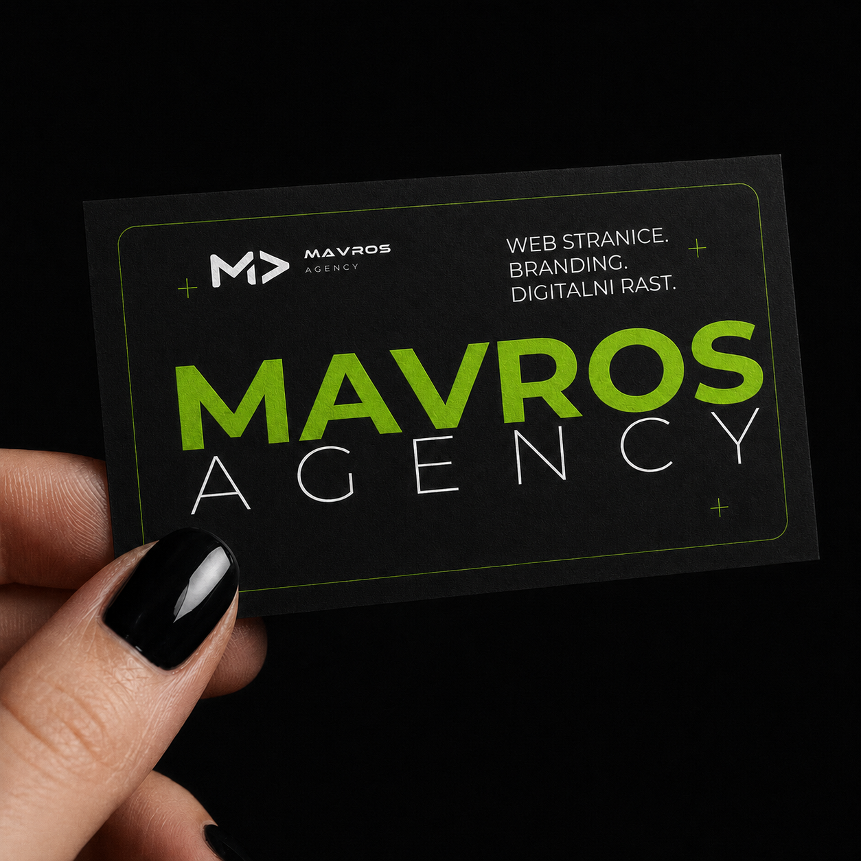 Close-up crne Mavros Agency vizitke